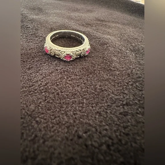 Judith Ripka Sterling Silver Ruby and Clear Cubic zirconia stones - Picture 1 of 5